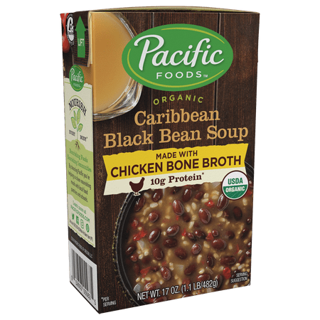 Pacific Foods Organic Bone Broth Caribbean Black Bean Soup, 10g Protein per Serving, Hearty and Flavorful, 17 fl (The Best Black Bean Soup)