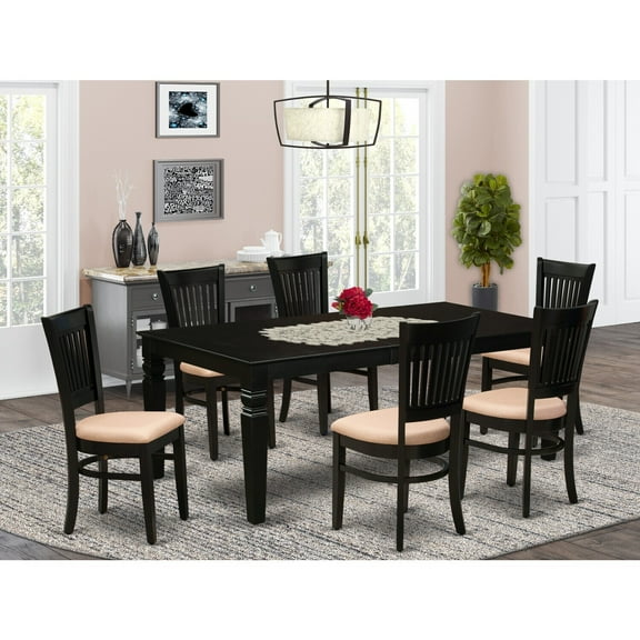 7-Piece Kitchen Dining Set - Wood Table6 Modern Chairs - Black Finish