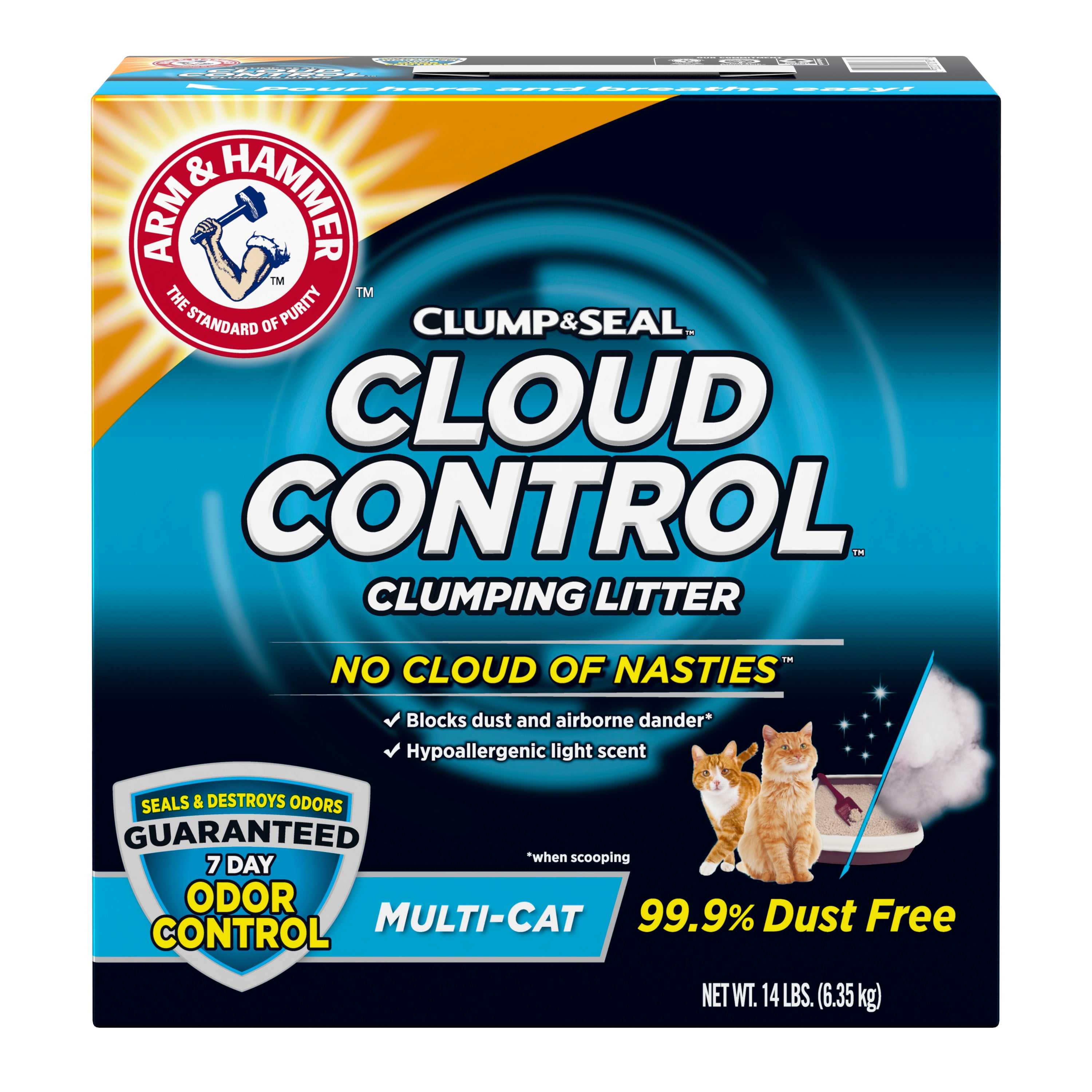 Arm & Hammer Cloud Control Multi-Cat Clumping Cat Litter with Hypoallergenic Light Scent, 14lb