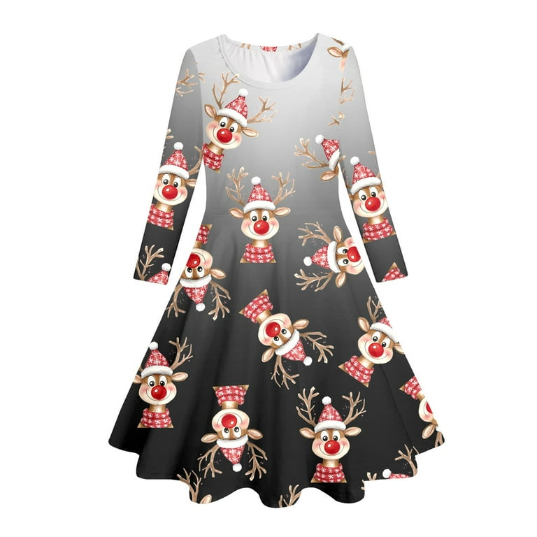 Christmas Dresses Christmas Print Girls Long Sleeve Dresses Matching  Christmas Outfits Holiday Party Dress 8-9 Years - Walmart.com
