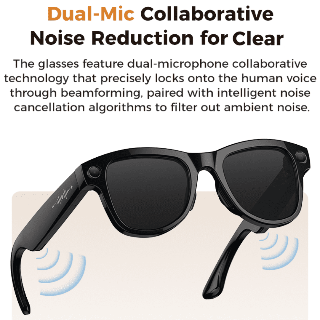 AI Smart Glasses 8MP HD Camera Lenses 8-Hour Battery Life Built-in Voice Assistant Supports Noise-Canceling Calls & Music Playback Dual Microphone Noise Reduction AI Smart Translation Sunglasses