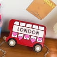 thumbnail image 3 of Pink Bolso bandolera pequeño de piel sintética para mujer, bonito bolso tipo mensajero con forma de autobús, bordado con letras de Londres, corazón, 3 of 5