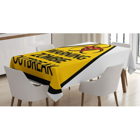 

Zombie Decor Tablecloth Warning Zombie Outbreak Sign Cemetery Infection Halloween Graphic Rectangular Table Cover for Dining Room Kitchen 52 X 70 Inches Earth Yellow Red Black by Ambesonne