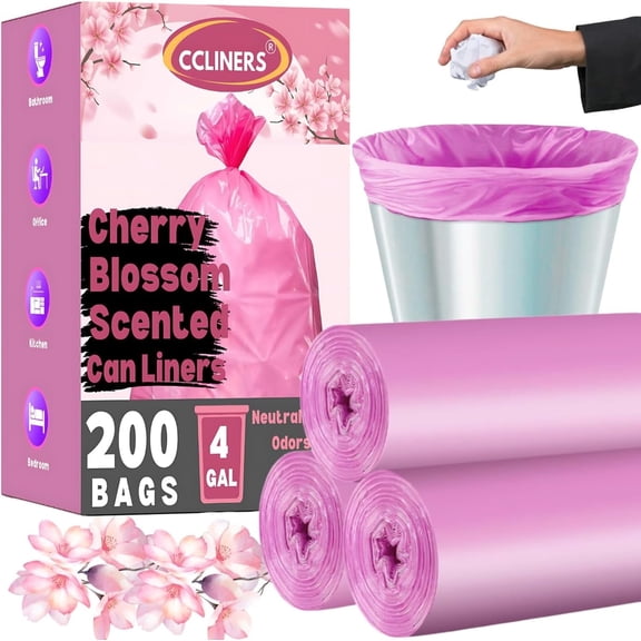 4 Gallon Small Trash Bags (200 Bags) Cherry Blossom Scented Bathroom Garbage Bags Wastebasket Can Liners for Home Office Bins (Cherry Blossom, 200 ct.)