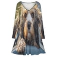 thumbnail image 3 of Dog Taking A Bath Long Sleeve Dresses For Women Vintage Elegant Party Dress Oversized V-neck Dress S-8XL, 3 of 7