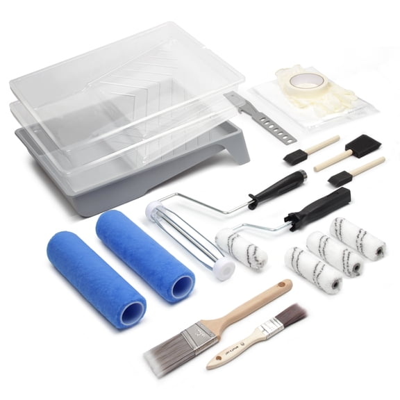 VOOMEY Paint Roller Kit 9 Inch, 20piece Painting Tool Kits, Paint Roller Brush Set with 4" & 9" Microfiber Roller Covers, Paint Tray with Liners, House Painting Supplies for Interior Ex