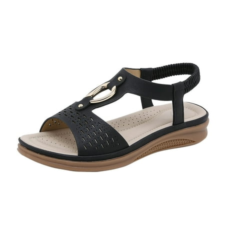 

Xboschi Flat Sandals for Women Beach Sandals for Women s Summer Fashion Open Toed Elastic Sandals Lightweight Retro Wedge Sandals