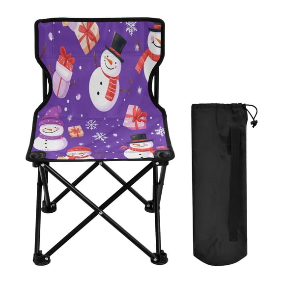 600D Oxford Camping Chair Portable Foldable Chair Supports 220 lbs for Picnic, Fishing, Backpacking Cute Cartoon Snowmen Pattern