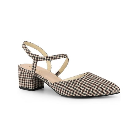 

Perphy Houndstooth Slip on Pointed Toe Slingback Chunky Heels Mules for Women