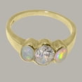 thumbnail image 5 of LBG British Made 18k Yellow Gold Cubic Zirconia & Natural Opal Womens Promise Ring - 33 size options - Size 7, 5 of 6