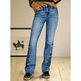 thumbnail image 2 of Fashionable slim-fit light blue stretch printed flared jeans for women, 2 of 5
