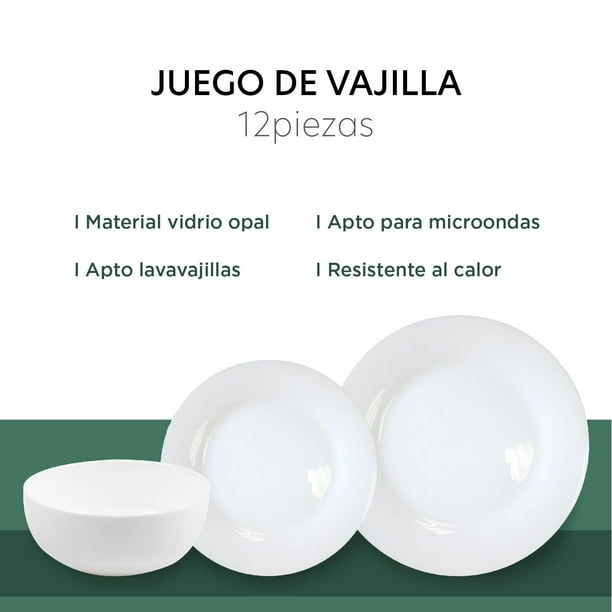 Vajilla Opal 12 Piezas Moderna Blanca Redonda 4 Personas blanco ColorHome CHOPAL12R Walmart en linea