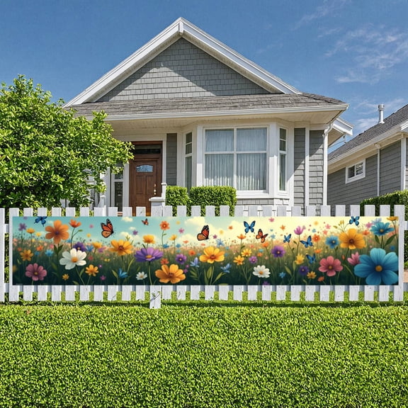 Colorful Floral Floral Banner Vibrant Butterflies Spring Backdrop Garden Pattern Multicolored Flowers Butterfly Background for Spring Party Garden Decoration Outdoor Event
