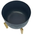 thumbnail image 5 of Alex 12 Inch Artisanal Industrial Round Hammered Metal Planter Pot with Wood Arch Stand Midnight Blue - Saltoro Sherpi, 5 of 7