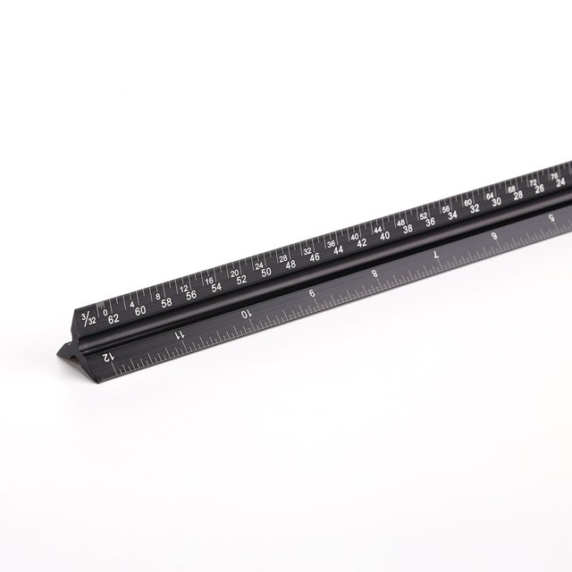 Regla de escala triangular de arquitecto de 12 pulgadas, herramienta de medición imperial (negro) Ehuebsd Para estrenar