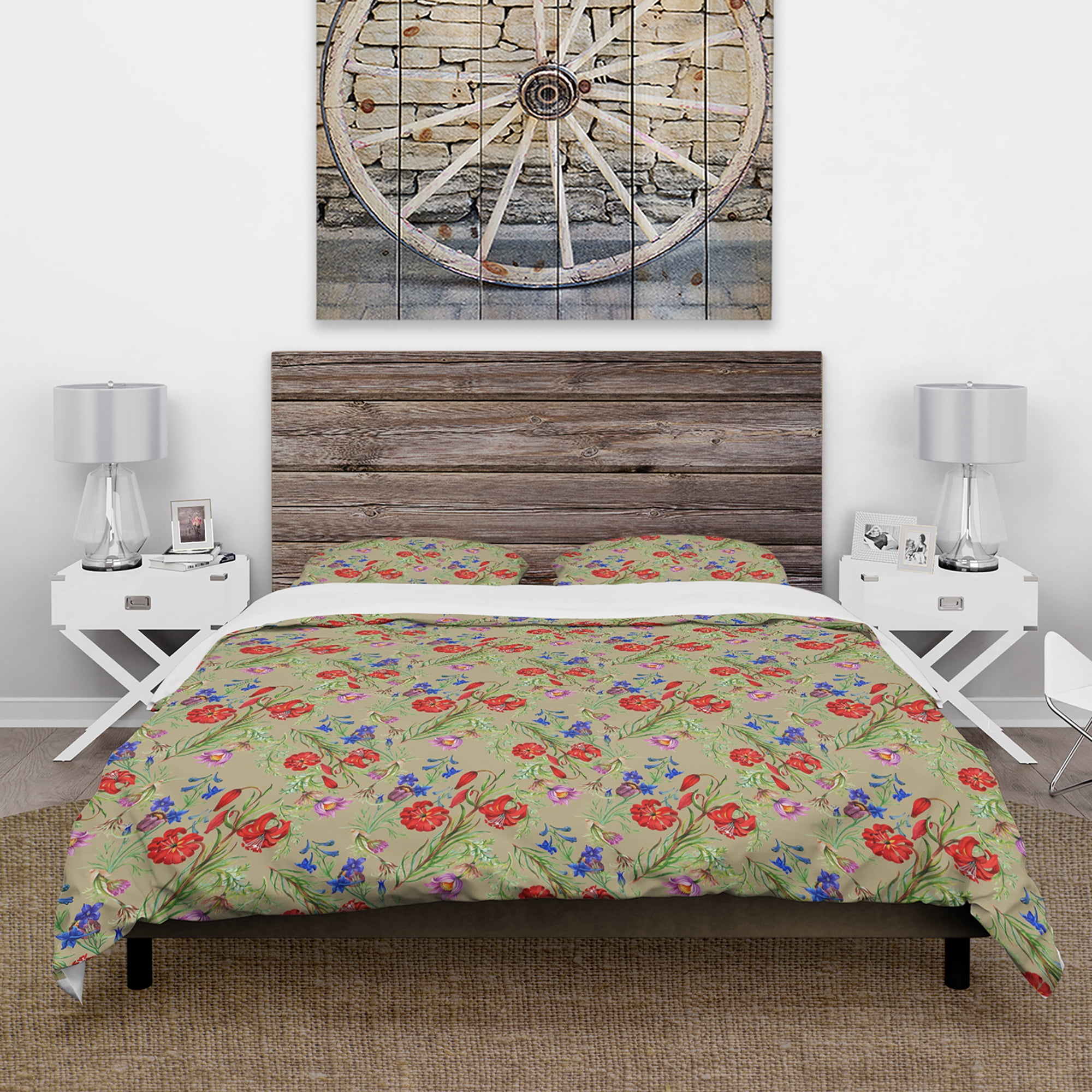 Designart 'Red, Purple and Little Blue Blossoming Flowers' Floral Duvet Cover Set
