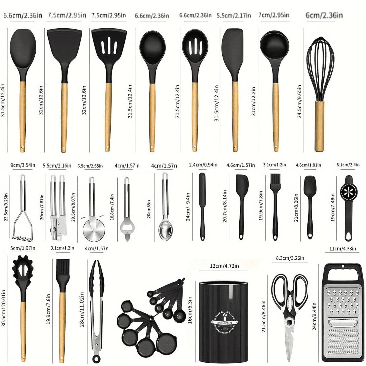 Kitchen Utensils Set,34 Pcs Silicone Cooking Utensils Set ,Kitchen Gadgets Tools Set For Nonstick CookwareBlack