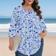 thumbnail image 2 of successthop Floral Blouses for Women Plus Size 3/4 Sleeve Tunic Top Crewneck Curved Hem Shirt Print Tops Loungewear, 2 of 7