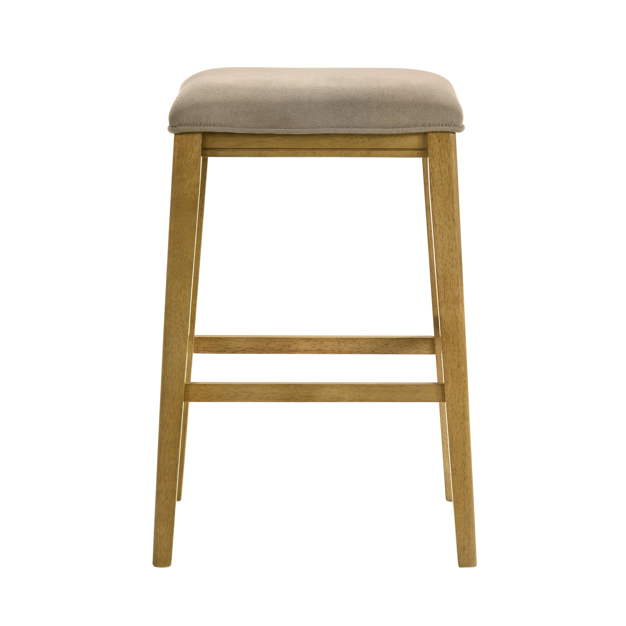 Jane Contemporary Transitional Wood Bar Height Kitchen Bar Stool in Amber Glow Finish with Taupe Fabric Upholstered Seat - Set of 4