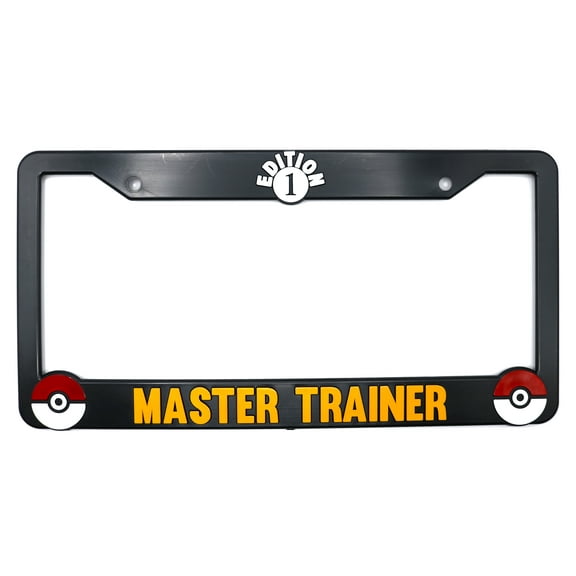 LP Frameworks 1st Edition Master Trainer for Pokemon 3D Raised License Plate Frame | 1 Pack Character License Plate Cover | Universal US License Plate Holder | Auto Accessories (Car, Truck and SUV)