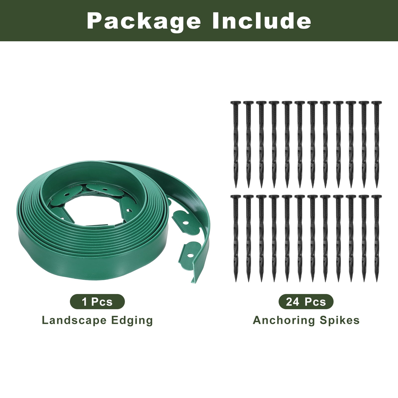 Uxcell Landscape Edging, 1Pcs 26FT x 2" Garden Edging Kit with 24 Stakes for Garden Lawn Flower Bed (Green)
