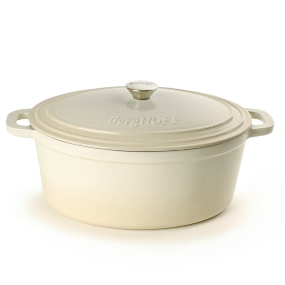 BergHOFF Neo Cast Iron 8qt. Oval Dutch Oven 13" with Lid, Meringue