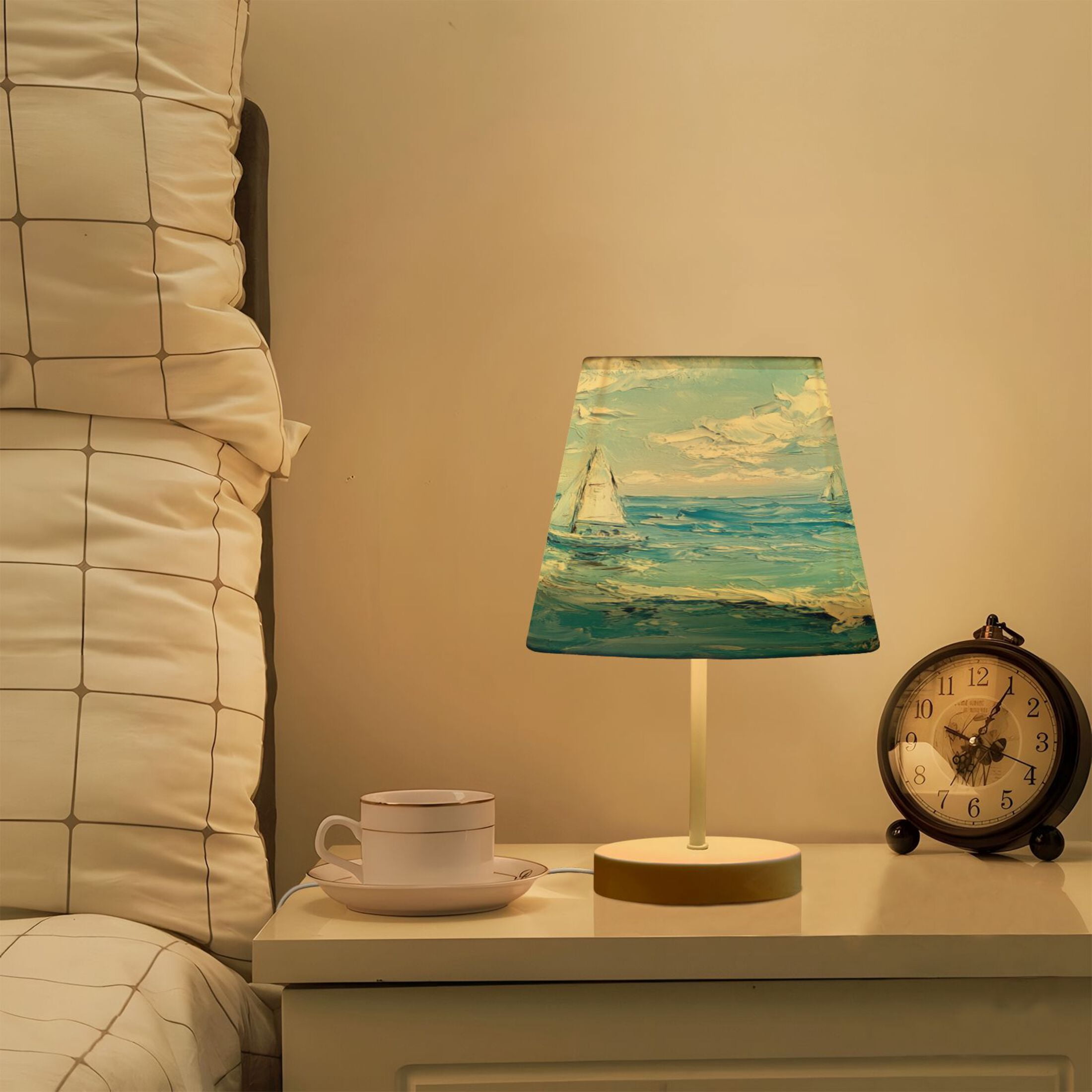 Table Lamp Medium 7.9x11.8 Inches Table Lamps Night Light Tools & Home Improvement Bedroom Lamp Guest Room Lamp Study Lamp Office Lamp Oil Painting Sea