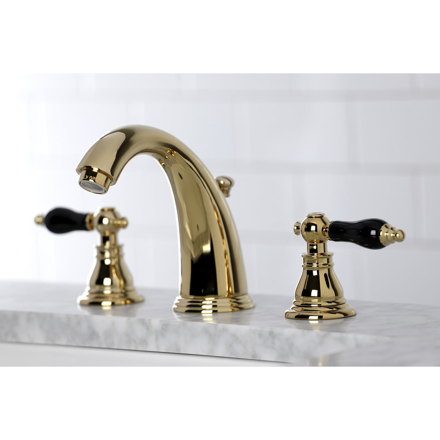 Kingston Brass KB982AKL Duchess Widespread Bathroom Faucet with Plastic Pop-Up, Polished Brass