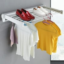 Aiqidi Wall Mounted Drying Rack ABS Folding Laundry Drying Rods w/4 Movable Hooks Space Saver for Bathrooms Laundry Room