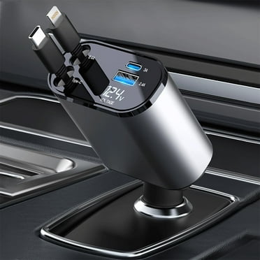 4 in 1 Retractable Car Charger 100W Fast Car Phone Charger with and Type C Cable and 2 Charging Ports Car Charger Adapter
