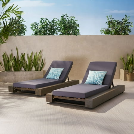 Rigby Outdoor Acacia Wood Chaise Lounge and Cushion Sets Set of 2 Gray and Dark Gray