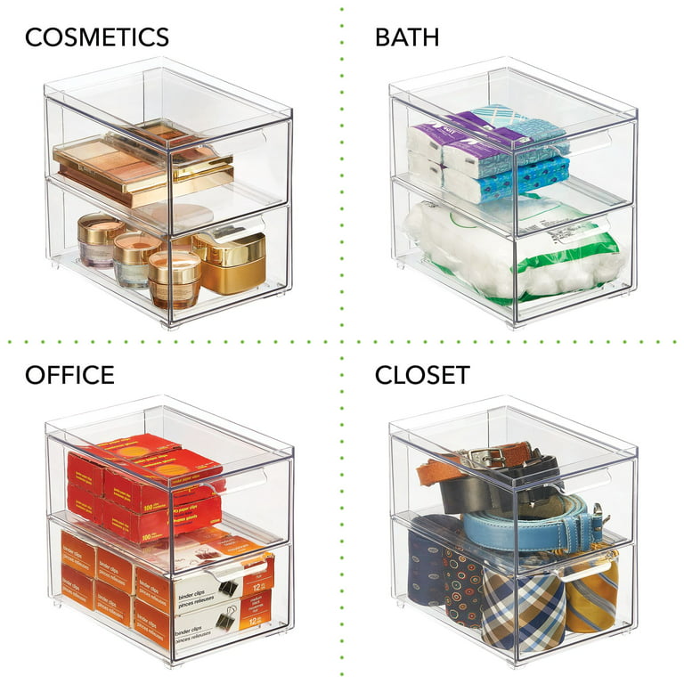mDesign Plastic Stackable Bathroom Cosmetic Storage Organizer with Drawer, Clear | Mathis Home