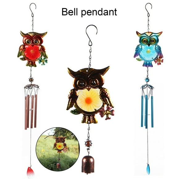 Sunjoy Tech Wind Chime Glass Owl Shape Bright Color Handmade Bird Wind Bell Hanging Pendant Home Decor for Balcony