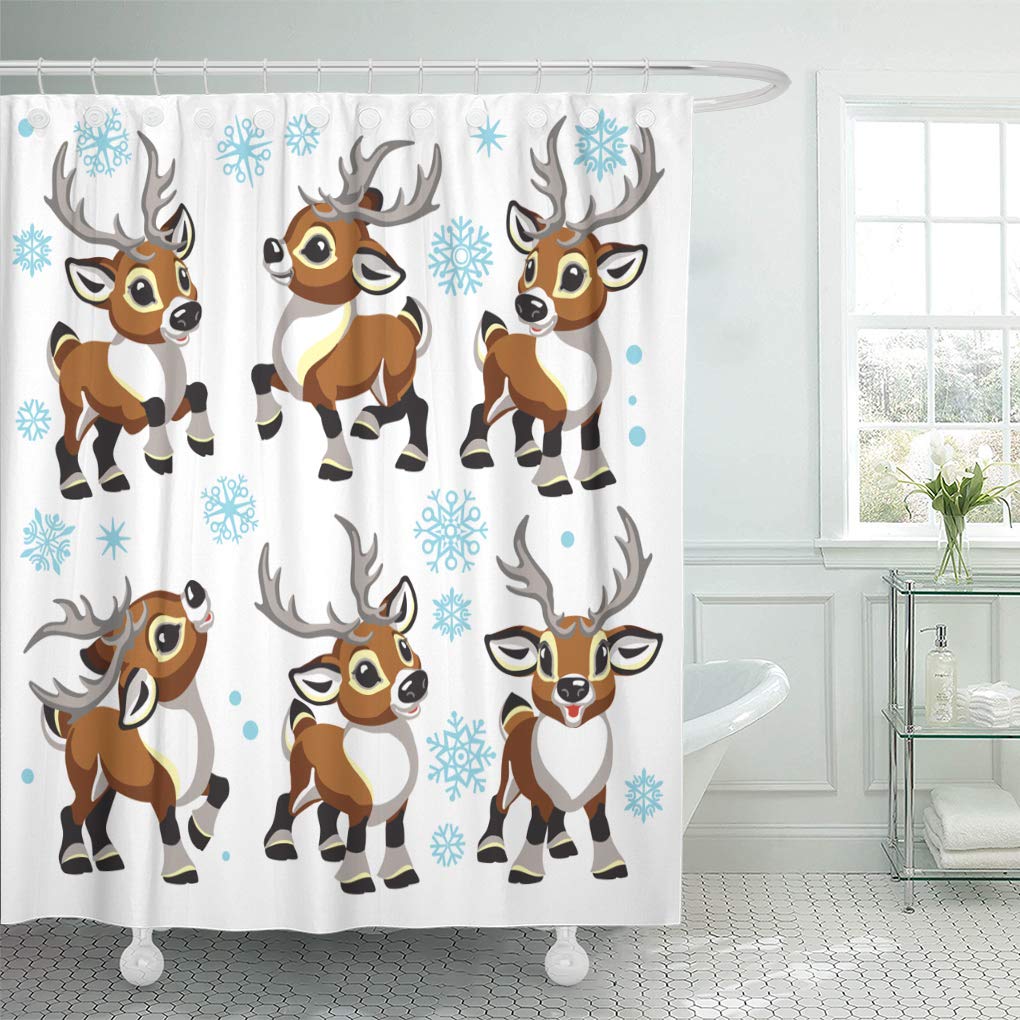 Cynlon Reindeer Cartoon Collection Of Funny Christmas Tiny Caribou Deer Bathroom Decor Bath Shower Curtain 60x72 Inch Walmartcom Walmartcom