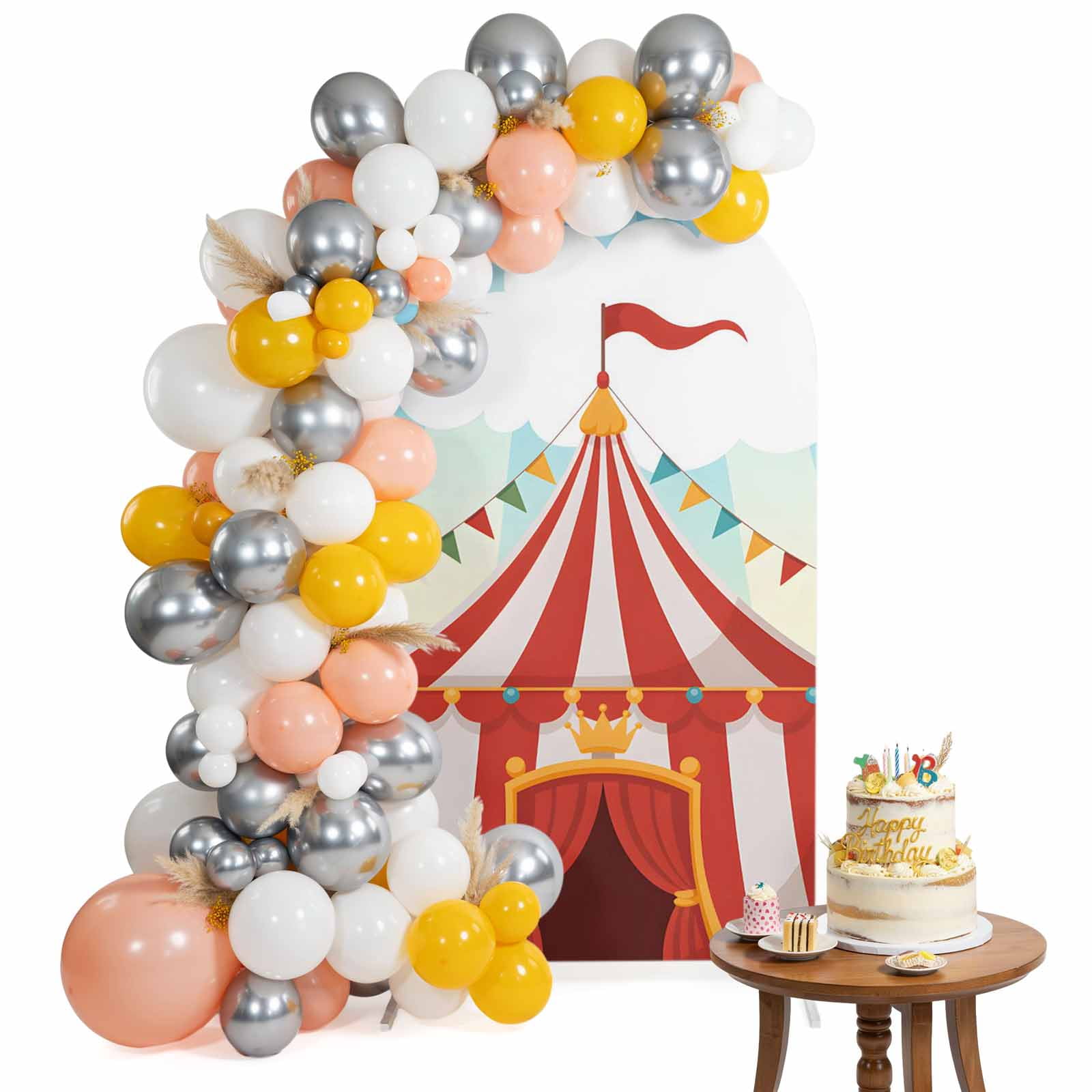 Cartoon Circus Arch Backdrop Cover 5 Ft Carnival Tent Playground Sky Spandex Fitted Stretchy Arch Cover, Round Top Chiara Backdrop Cover for Wedding Birthday Baby Shower