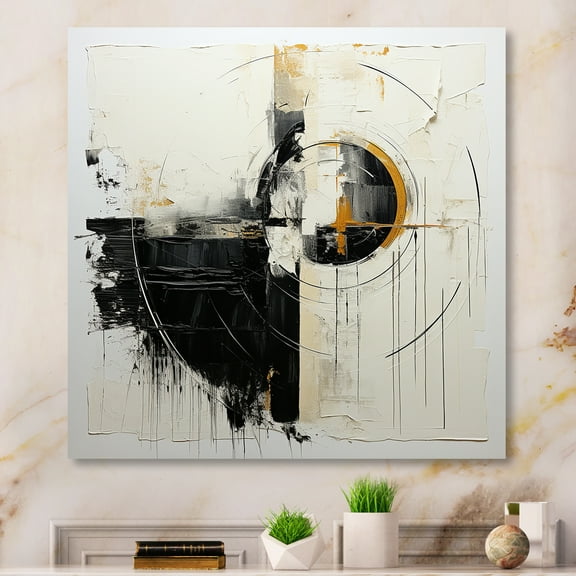 Designart "Divine Simplicity In Beige And Black II" Abstract Painting Canvas Wall Art
