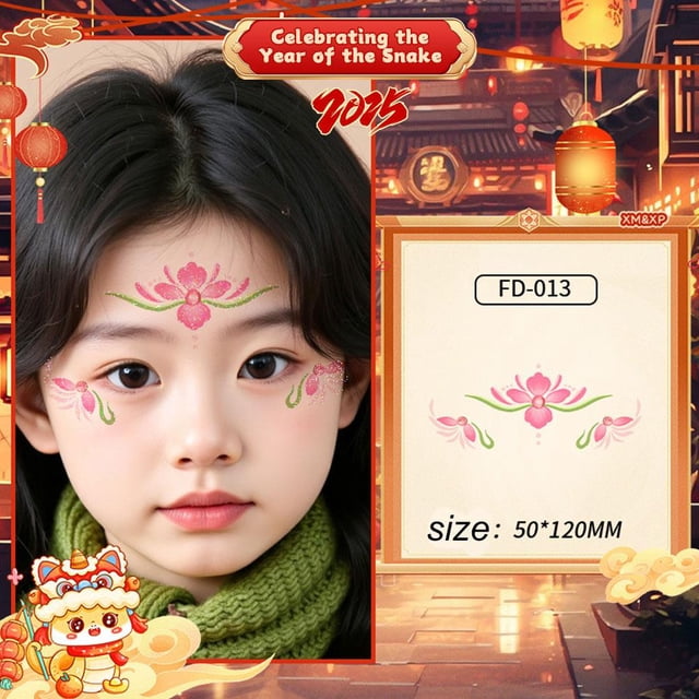 New Year Children'S Glitter Eyebrow Forehead Makeup Stickers Face Stickers Hanfu Ancient Style Stage Show Performance Waterproof Washable