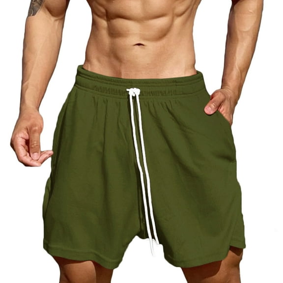 HOOMEUMY 2025 Men's Summer Sports Shorts Drawstring Elastic Waist Solid Color Mesh Breathable Quick Dry Beach Shorts with Pockets Army Green 8