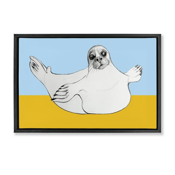 Stupell Industries Playful Seal Sketch Black Framed Floater Canvas Wall Art design by Violeta Vollmer, 17 x 25