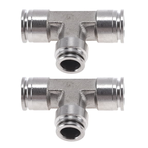 Unique Bargains Push to Connect Air Fittings 1/2"x3/8"x1/2" T Type Reducing Air Line Quick Connector 304 Stainless Steel 2 Pcs Silver Tone