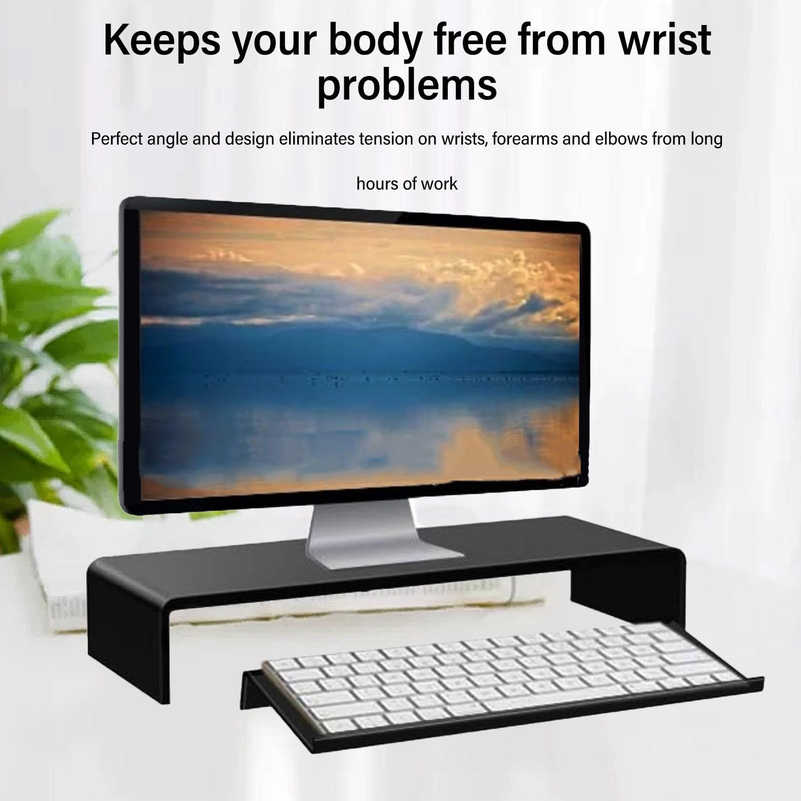 LAZIOEGR Acrylic Tilted Keyboard Riser with Low Front Lip, Polished Finish, Wrist‑Comfort Design – Black
