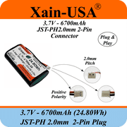 1S2P High-Capacity High-Drain 3.7V - 6700mAh Li-ion Battery Pack, with JST-PH 2-Pin Plug, 152% more power than 4400mAh, for Electronics, Solar Lights, GPS, Meshtastic Solar Node Project, Speakers