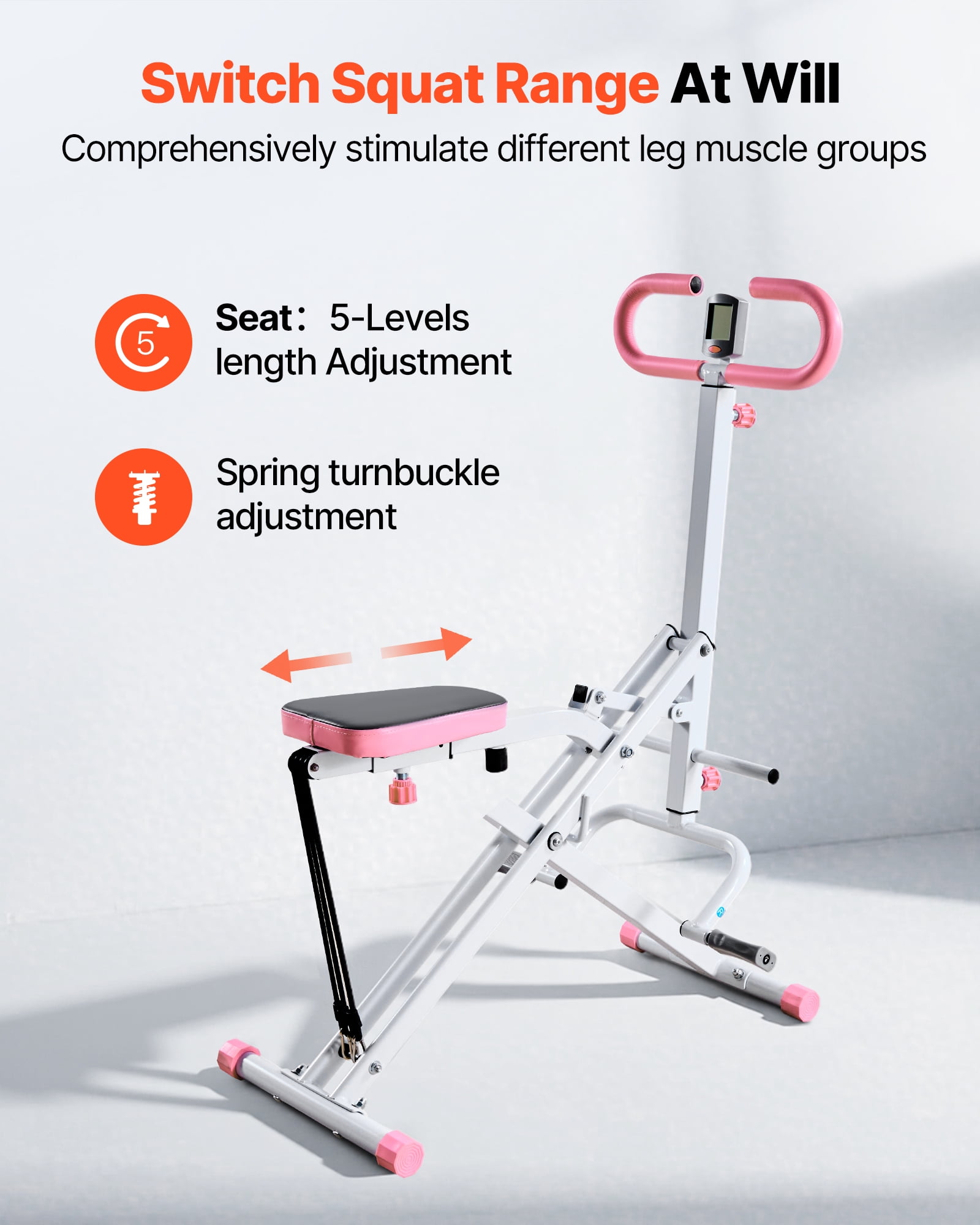 VEVOR Squat Machine, Deep Squat Rowing Machine for Home, Easy Setup & Foldable Exercise Equipment, Glute Trainer Machine with 3 High-Strength Resistance Bands, Glutes & Leg Home Workout Machine,White