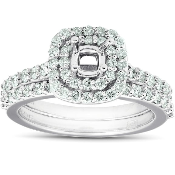 Pompeii 3/4Ct Double Cushion Halo Diamond Engagement Ring Setting Mount 14k White Gold