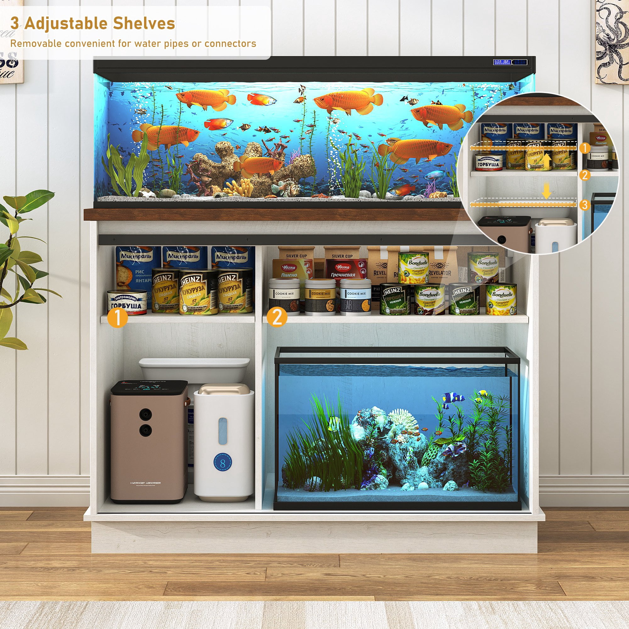 Blotout Farmhouse 40-50 Gallon Fish Tank Stand with Power Outlet, 41.7"Aquarium Stand with Storage/Sliding Barn Door, Heavy Duty Tank Stand for 2 Fish Tank/Reptile Terrarium, 1000lbs Capacity,White