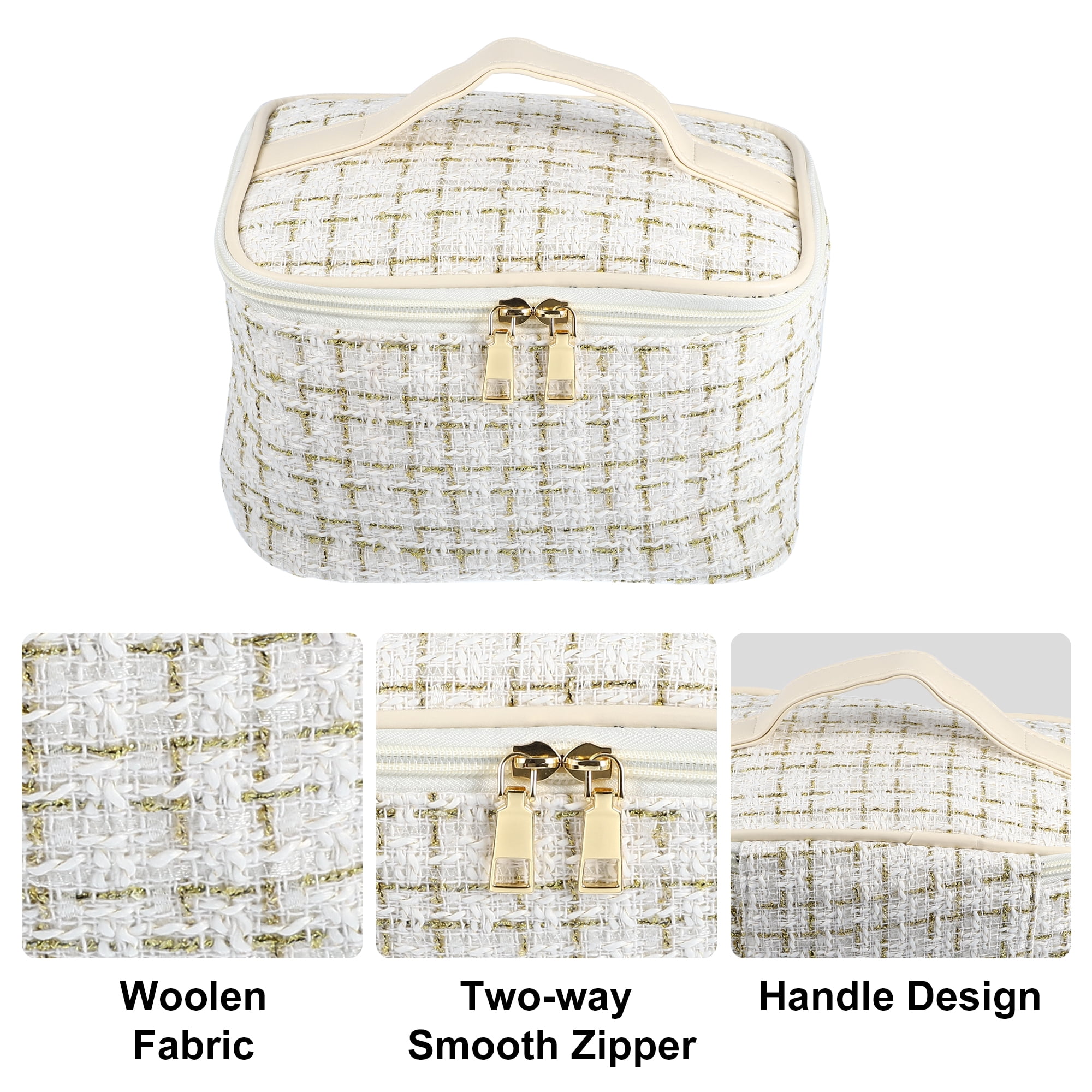 Unique Bargains Floral Makeup Bag Zipper Flower Cosmetic Pouch White