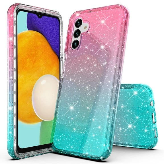 Samsung Galaxy A13 5G Case, Rosebono Hybrid Glitter Sparkle Transparent Colorful Gradient TPU Skin Cover Case For Samsung Galaxy A13 5G (Blue/Pink)