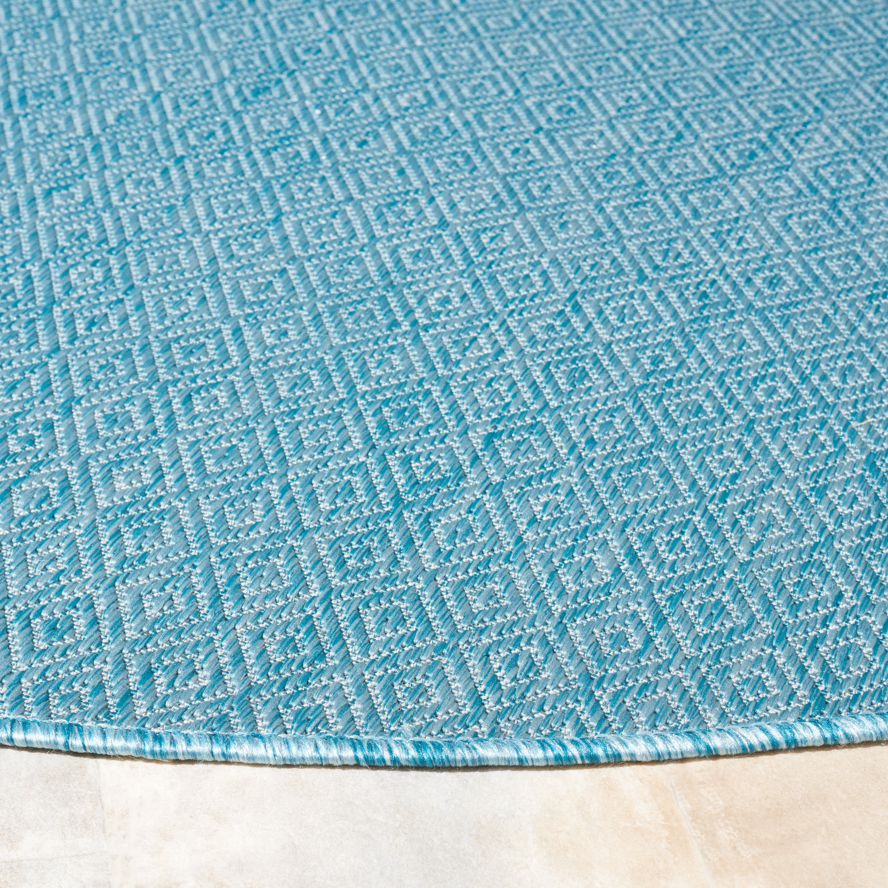 Safavieh Courtyard Mitre Geometric Indoor/Outdoor Area Rug, Aqua, 6'7" x 6'7" Round