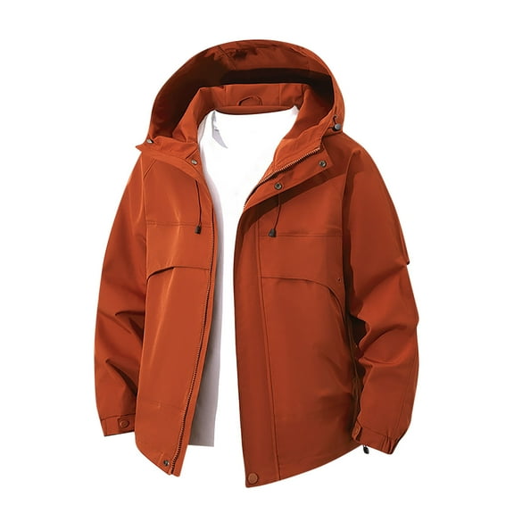 IYTR Windbreaker Jackets for Men Outdoor Rain Jacket Long Sleeve Hooded Windproof Coats Hiking Outerwear (Orange,XXL)