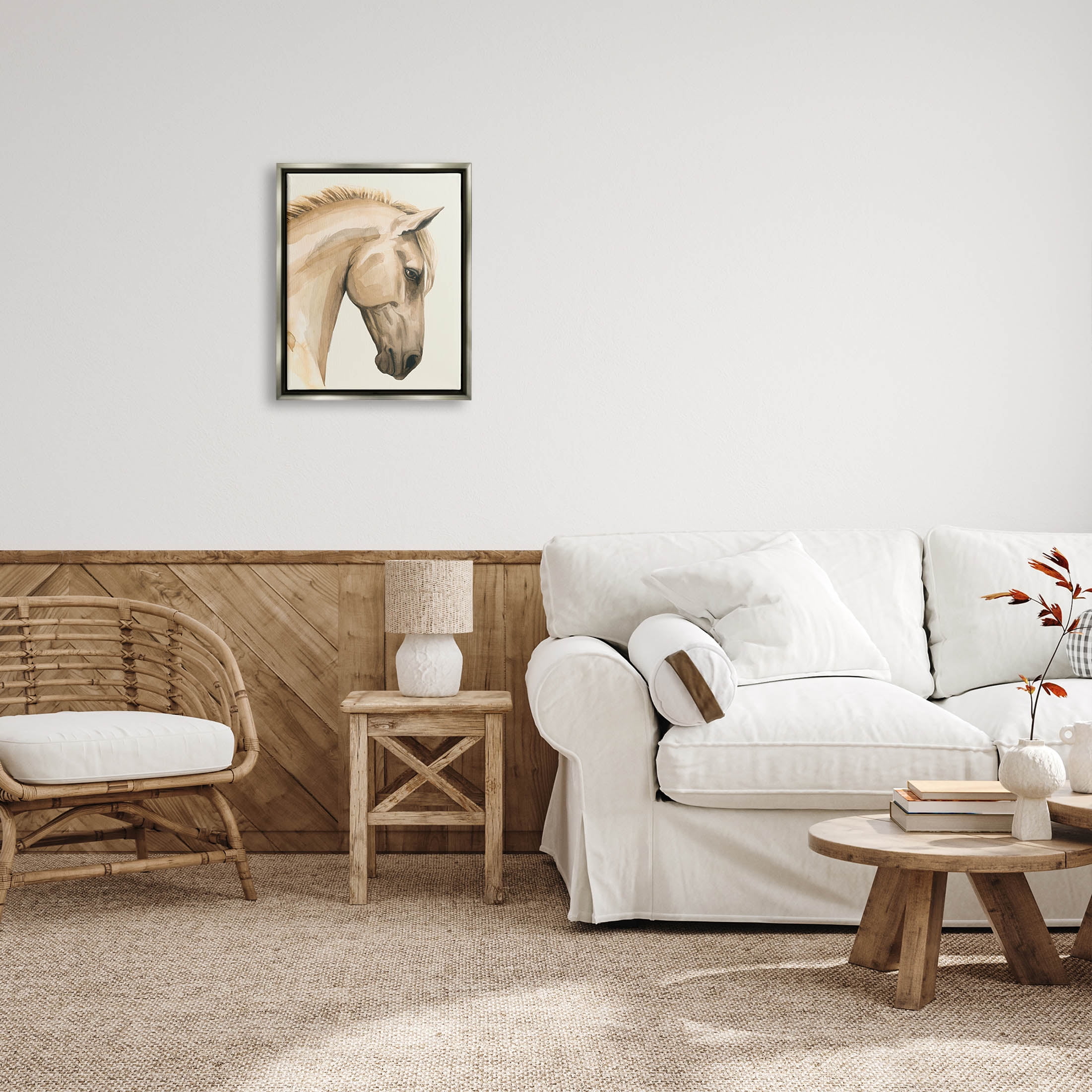 Stupell Industries Horse Portrait Farm Animal Graphic Art Luster Gray Floating Framed Canvas Print Wall Art, Design by Grace Popp